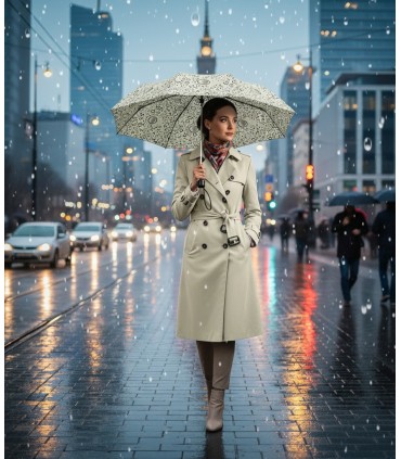 Otwierana i zamykana automatycznie parasolka damska Tiross – Srebrne Krople, ecru