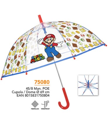 Głęboka bezpieczna parasolka dziecięca PERLETTI przezroczysta SUPER MARIO