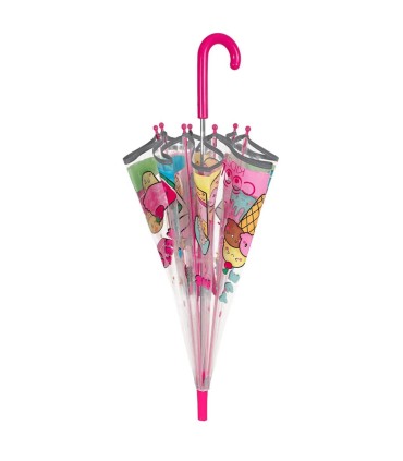 Głęboka bezpieczna parasolka dziecięca PERLETTI przezroczysta SŁODYCZE