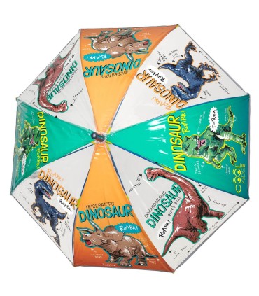 Głęboka bezpieczna parasolka dziecięca PERLETTI przezroczysta DINOZAURY