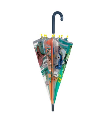 Głęboka bezpieczna parasolka dziecięca PERLETTI przezroczysta DINOZAURY