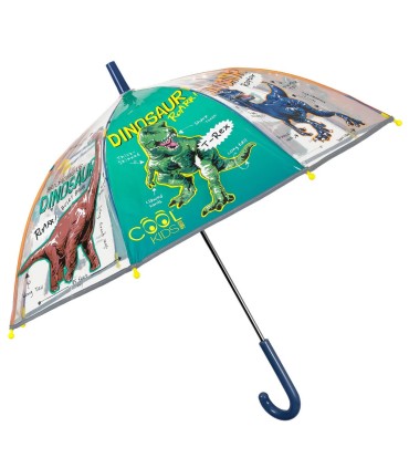Głęboka bezpieczna parasolka dziecięca PERLETTI przezroczysta DINOZAURY
