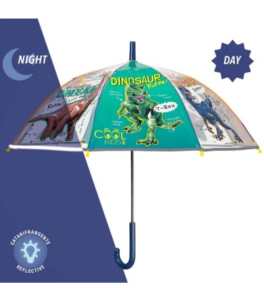 Głęboka bezpieczna parasolka dziecięca PERLETTI przezroczysta DINOZAURY
