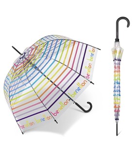 Głęboka automatyczna przezroczysta parasolka Benetton w kolorowe paski