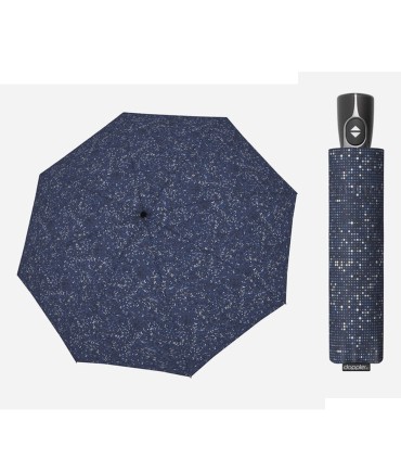 Automatyczna parasolka damska do torebki DOPPLER Fiber Magic, granatowa w kropki