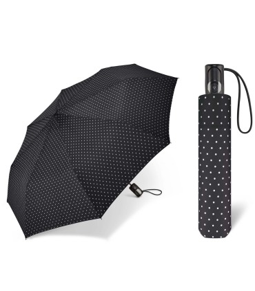 Automatyczna parasolka do torebki 29 cm HAPPY RAIN w groszki czarna