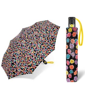 Automatyczna parasolka do torebki 29 cm BENETTON czarna w kolorowe kwiatki