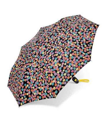 Automatyczna parasolka do torebki 29 cm BENETTON czarna w kolorowe kwiatki