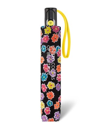 Automatyczna parasolka do torebki 29 cm BENETTON czarna w kolorowe kwiatki