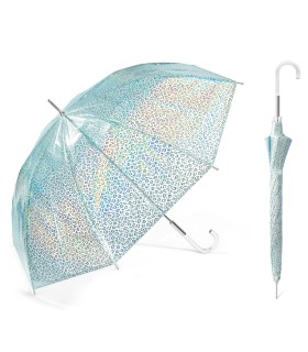 Przezroczysta, głęboka parasolka damska HAPPY RAIN opalizujące cętki
